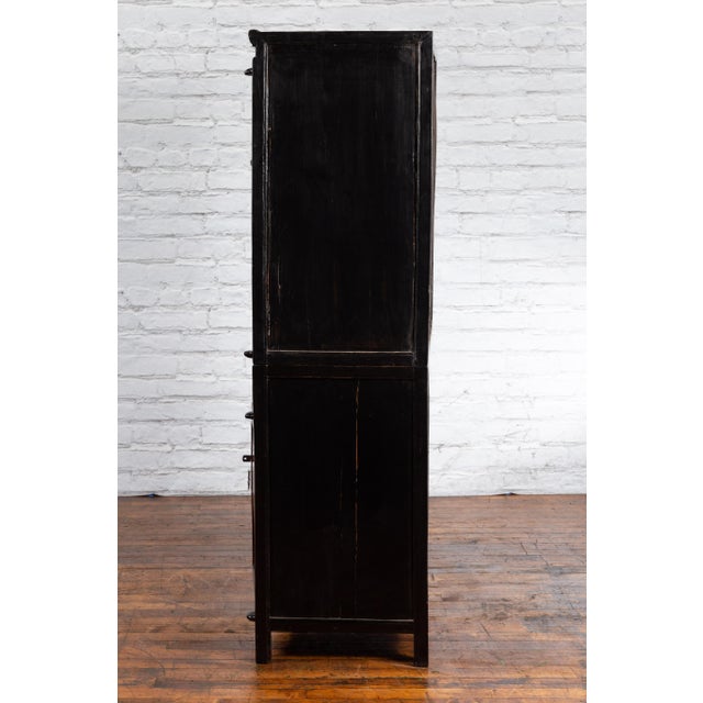 Chinese Early 20th Century Black and Brown Wood Armoire With Doors and Drawers For Sale - Image 12 of 12
