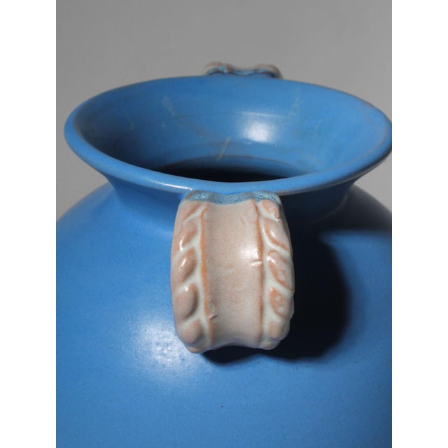 Art Deco Double Handled Blue Vase by Gabriel Burmeister for Gabriel Keramik, Sweden, 1930s For Sale - Image 4 of 8