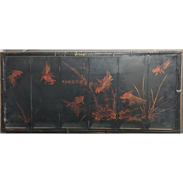 Chinoiserie Framed Vintage Chinese Six-Panel Lacquer Mother-of-Pearl Four Seasons Screen For Sale - Image 3 of 11