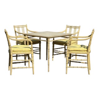 1950s Hollywood Regency Kittinger Faux Bamboo Table and Four Chairs - Set of 5 For Sale