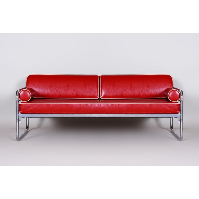 Metal Bauhaus Sofa in Chrome and Leather attributed to Hynek Gottwald, Czech, 1930s For Sale - Image 7 of 12
