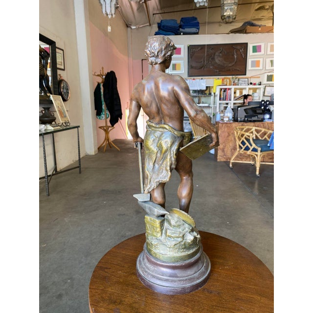 French "Le Travail" Hammership Spelter Sculpture by Francois Moreau, Circa 1900 For Sale - Image 4 of 12
