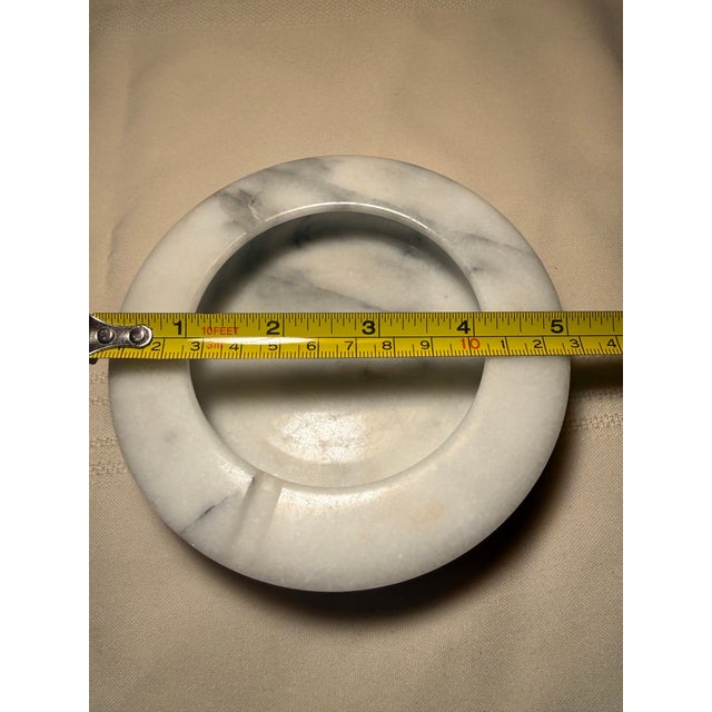 Mid-Century Modern Vintage Mid-Century Hand-Carved White Carrara Marble Round Catchall For Sale - Image 3 of 3