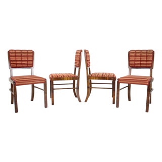 Art Deco Walnut Veneer Dining Chairs, Czechoslovakia, 1930s, Set of 4 For Sale