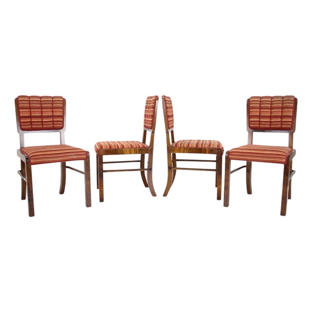 Art Deco Walnut Veneer Dining Chairs, Czechoslovakia, 1930s, Set of 4 For Sale