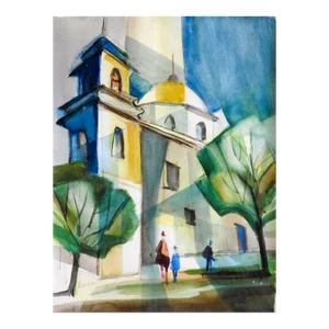 Vintage Mid Century Mission San Jose San Antonio Texas Watercolor Painting