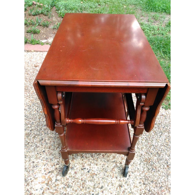 Vintage Imperial Mahogany Drop Leaf Tea Cart With Glass Serving Tray
