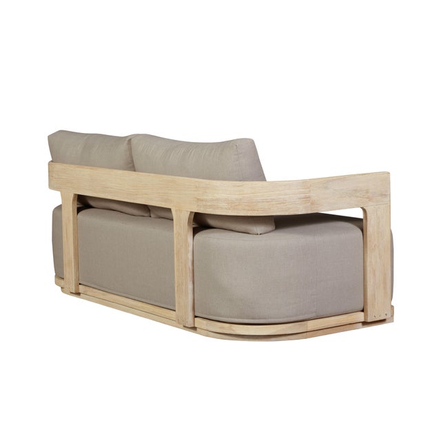 Eclipse Outdoor Solid Teak Wood Love Seat Natural - Gray Fabric For Sale - Image 11 of 11