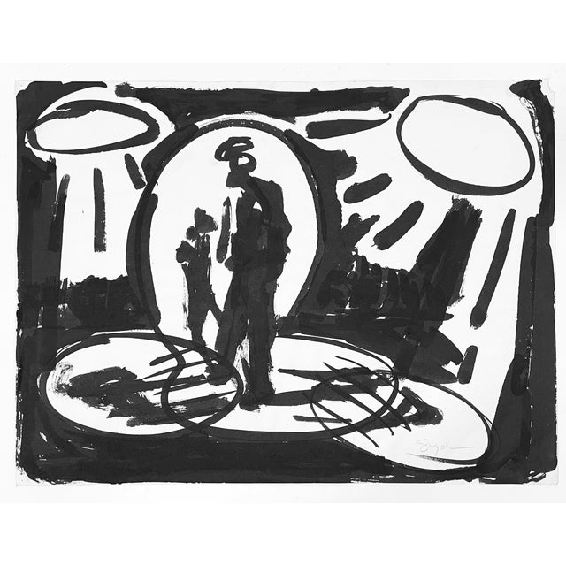 Abstracted figures in a MCM style landscape by New York abstract expressionist painter Richard Synder (1951-2021). Acrylic...