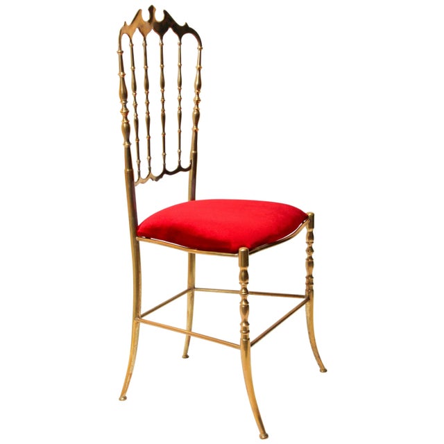 Polished Brass Chiavari Chair With Red Velvet, Italy, 1960s For Sale - Image 10 of 10