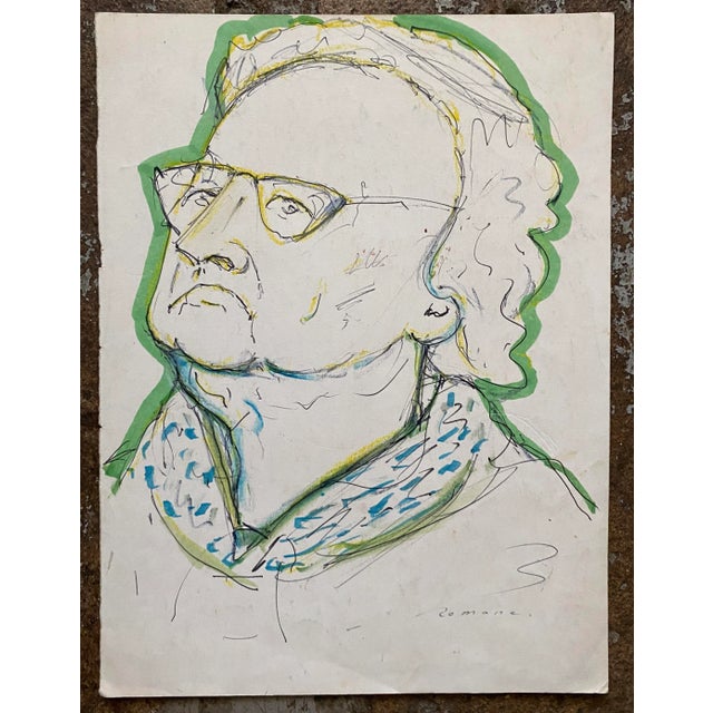 Watercolor and ink by Latvian artist Erika Romane (1920-2000). Romane was an educator and well known in artist circles in...