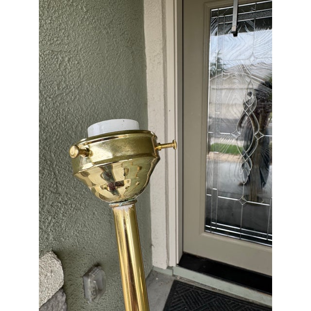 Glass Vintage 5-Light Floor Lamp Polished Brass Body Stylized Calla Lily Flower Shades For Sale - Image 7 of 12