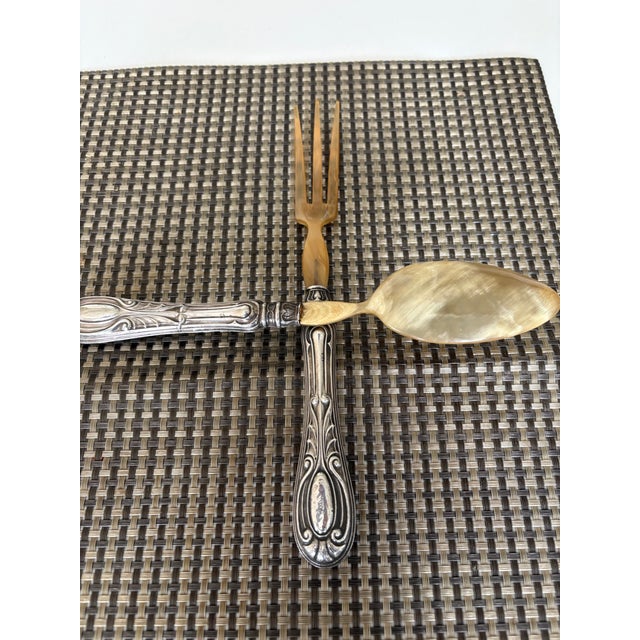 1950s Stunning Salad Food Serving Knife & Fork: 800 Silver Base Lucite Top For Sale - Image 4 of 4