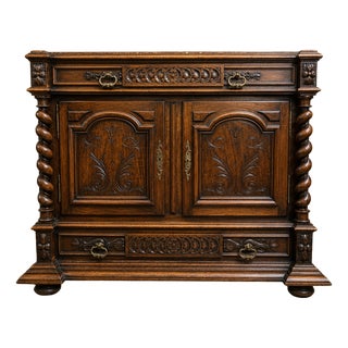 19th Century Carved Wooden Trouser Cabinet with Twisted Columns and Marble Top For Sale