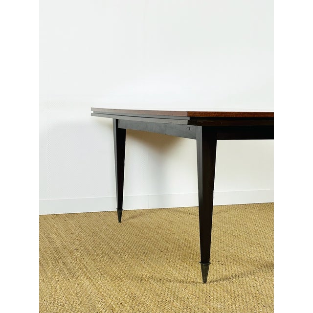 Black Art Deco Chevron Marquetry Dining Table with Extensions, France, 1940s For Sale - Image 8 of 18