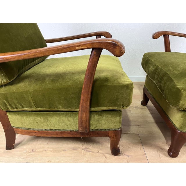 1950s Set of Wooden and Green Velvet Chairs, 1950s For Sale - Image 5 of 9