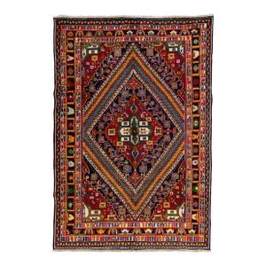 Vintage Handmade Shiraz Red Geometric Wool Rug 6'8" X 9'11"