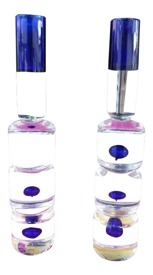 1970s Italian Antonio Da Ros for Cenedese Murano Blue Drop in Clear Glass Candlesticks - a Pair