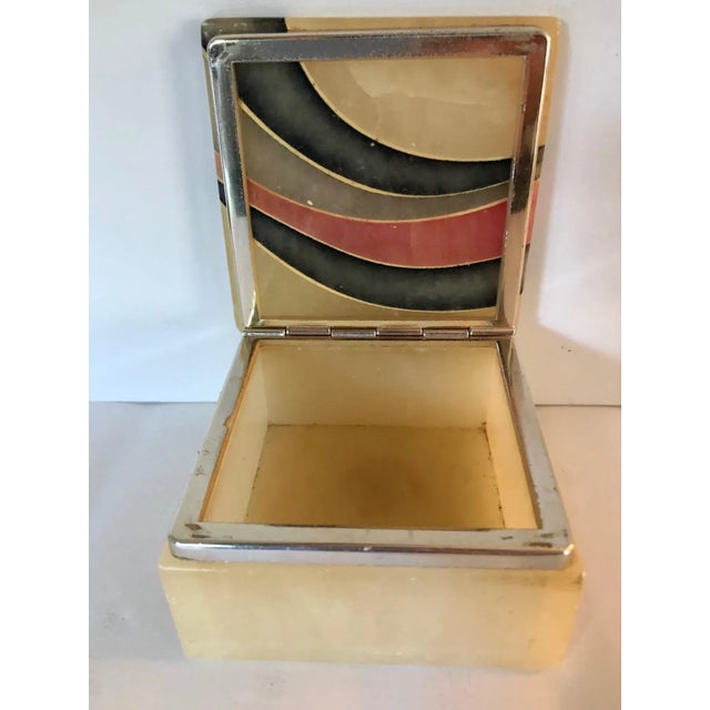 Contemporary Italian Alabaster Box With Hinged Lid With Geometric Design For Sale - Image 4 of 8