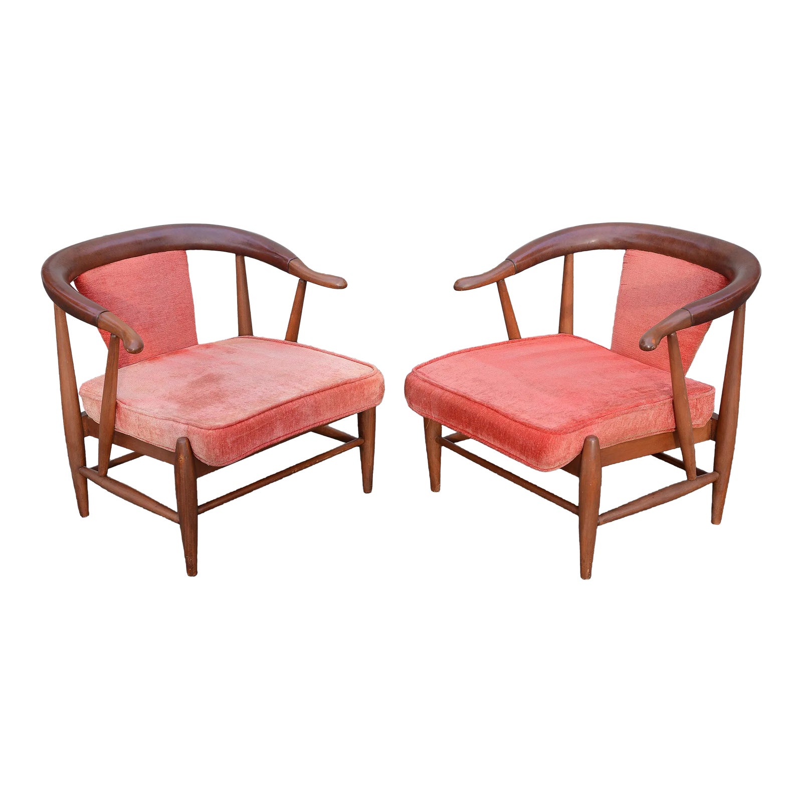 1950s Mid Century Horseshoe Lounge Chairs With Leather-Wrapped Arms - a ...