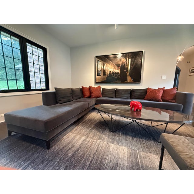 Charcoal Gray/Black Sectional Sofa W Armani Fabric Pillows For Sale - Image 9 of 12