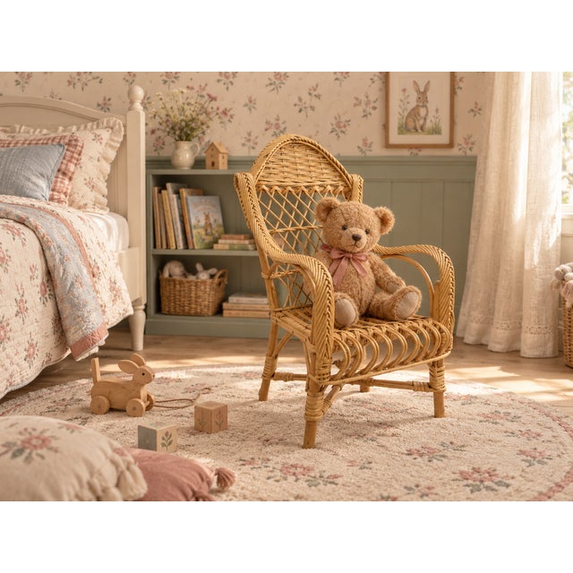 Vintage French Rattan Children’s Chair, 1950s For Sale - Image 16 of 16