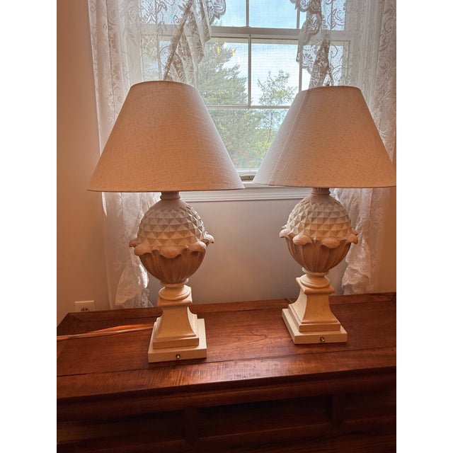 1996 Hollywood Regency "Casual Lamps" Sculptural Pineapple Urn 31” Table Lamps - A Pair For Sale In Baltimore - Image 6 of 12