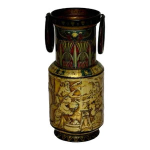 Small Antique British Biscuit Tin Egyptian Revival Form of a Vase Circa 1920s