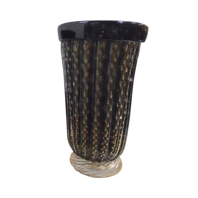 1970s Elegant Pair of Murano Black & Gold Vases by Pino Signoretto. Italy, 1960's. For Sale - Image 5 of 9