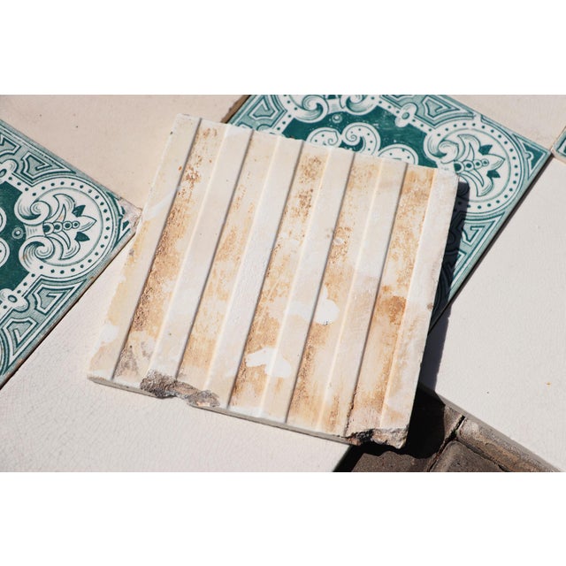 1920s Portuguese Art Deco Tiles Set of 32 Large Green & White Antique Decorative Tiles For Sale - Image 18 of 18