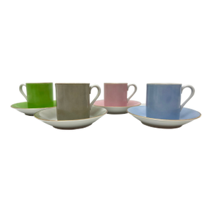 1950s Pastel and Gold Rimmed Demitasse or Expresso Cup & Saucer. Set of 4