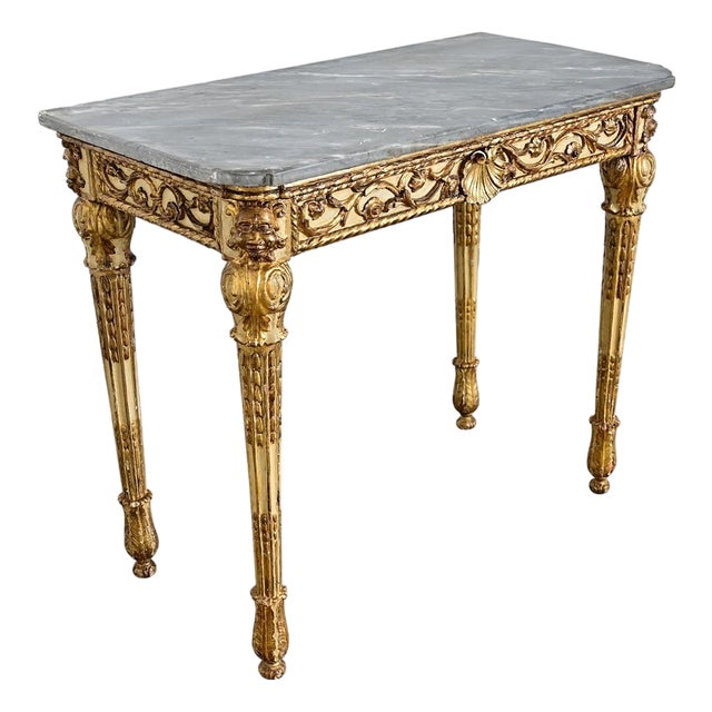 Italian 19th Century Painted and Parcel Gilt Marble Top Console Table For Sale