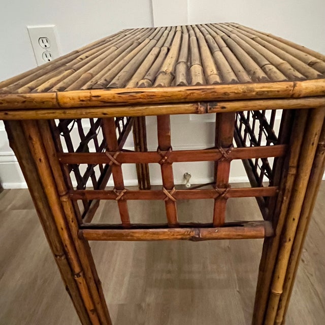 Vintage Pencil Reed Bamboo Side Table For Sale - Image 4 of 18