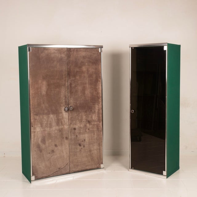 Guido Faleschini Astro Smoked Glass and Suede Cabinets for i4 Mariani, 1979, Set of 2 For Sale - Image 9 of 18