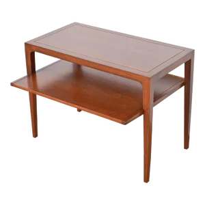 John Van Koert for Drexel Sculpted Cherry Wood Two-Tier Side Table, Newly Refinished