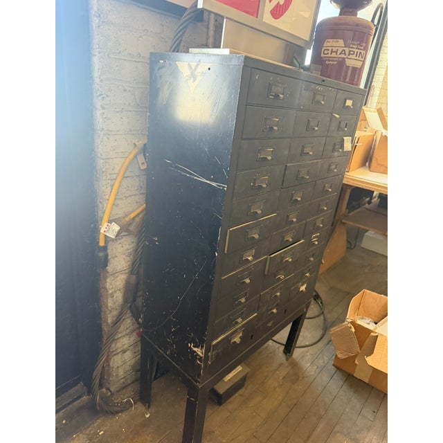 Industrial Vintage Industrial Apothecary Cabinet – Multi‑Drawer Metal Storage Chest For Sale - Image 3 of 4