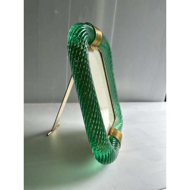 Green Torchon Picture Frame in Murano Glass and Brass by Simoeng For Sale - Image 7 of 9