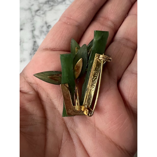 Hand Carved Jade Bamboo Brooch For Sale - Image 4 of 5