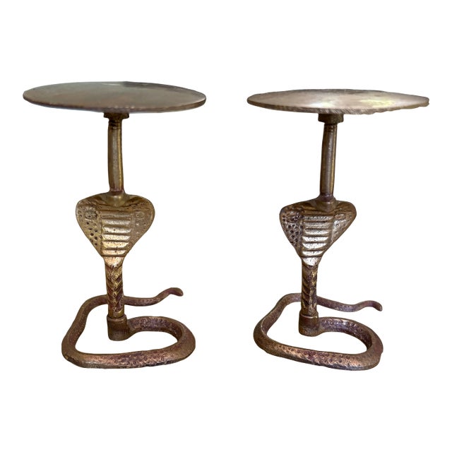 Pair of Vintage Brass Cobra Tea Light Candle Stands For Sale