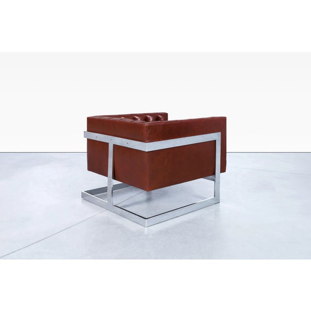 1960s Vintage Leather and Chrome Diamond Tufted Lounge Chairs by Milo Baughman - Set of 2 For Sale - Image 10 of 12