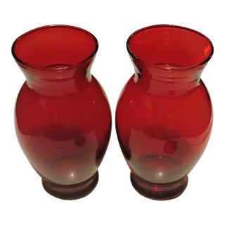 Vintage 1938-1956 Anchor Hocking Royal Ruby Glass Vases For Sale