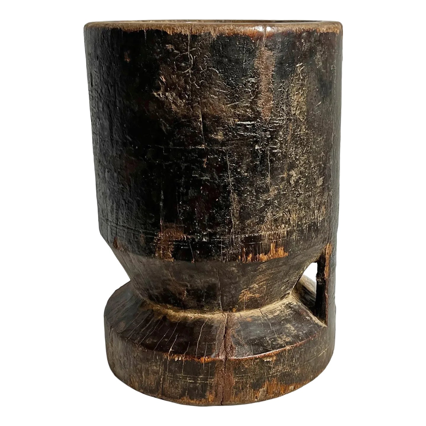 Vintage India Rustic Wood Pestle Pot | Chairish