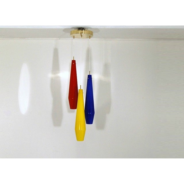 Metal Mid Century Red Yellow Blue Italian Style Chandelier For Sale - Image 7 of 7