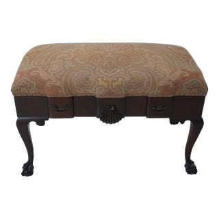 Chippendale Claw Foot Ottoman W. 2 Drawer Front For Sale