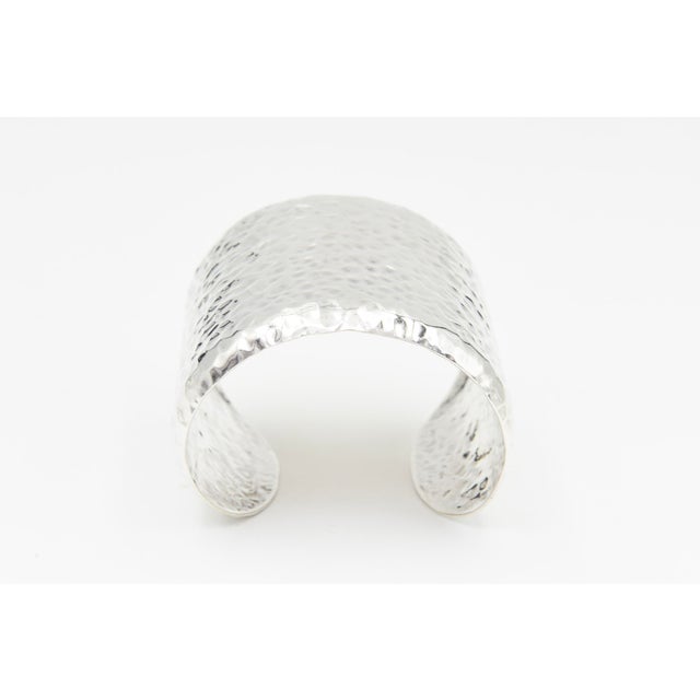 Modern Late 20th Century Sterling Silver Hammered Cuff Bracelet For Sale - Image 3 of 9