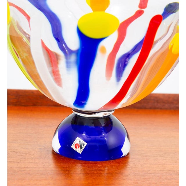Mid Century Modern Art Glass Bowl Vase Yellow Orange Blue Round Svoboda Karlov For Sale - Image 10 of 12