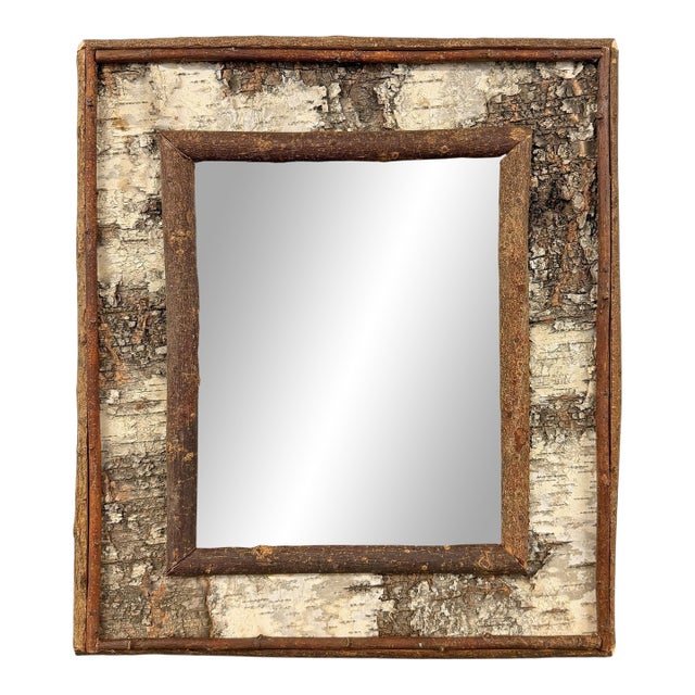 Vintage American Birch Bark Framed Mirror For Sale
