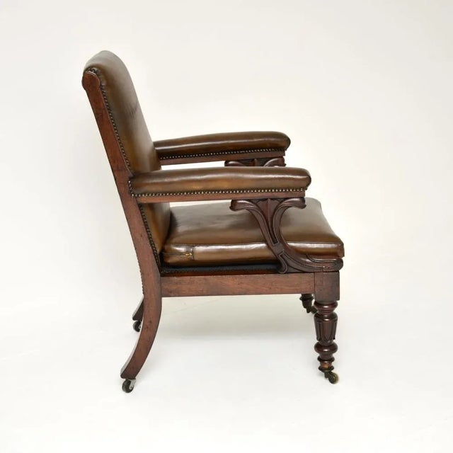 Antique William IV Leather Library Armchair, 1830s For Sale - Image 3 of 11