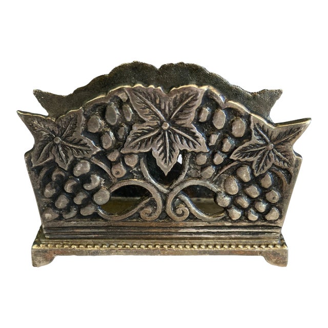 Vintage Cast Metal Grape Motif Letter Holder Desk Organizer For Sale