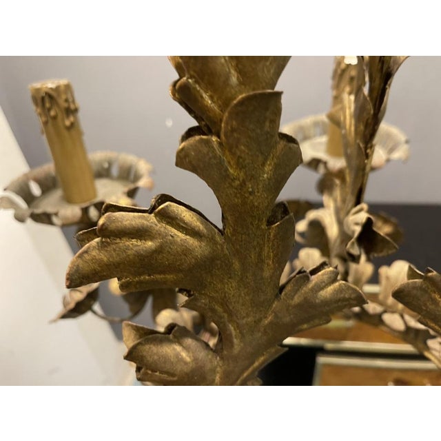 Gold Large Vintage Italian Tole Chandelier, 1940s For Sale - Image 8 of 16